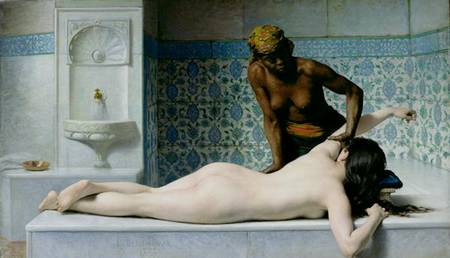 XIR26209 The Massage, 1883 (oil on canvas) by Debat-Ponsan, Edouard (1847-1913) oil on canvas 127x210 Musee des Augustins, Toulouse, France Giraudon French, out of copyright